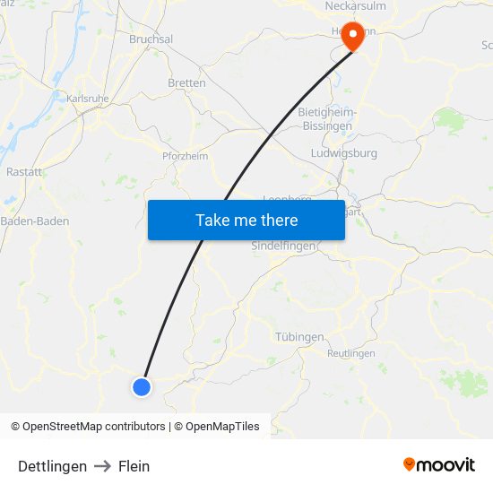 Dettlingen to Flein map