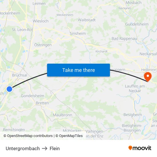 Untergrombach to Flein map