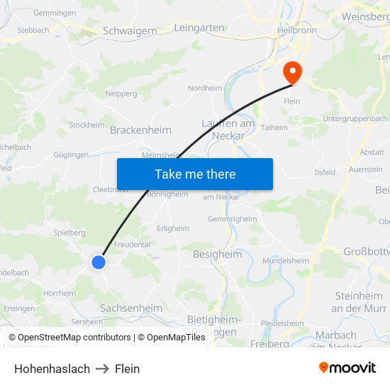 Hohenhaslach to Flein map