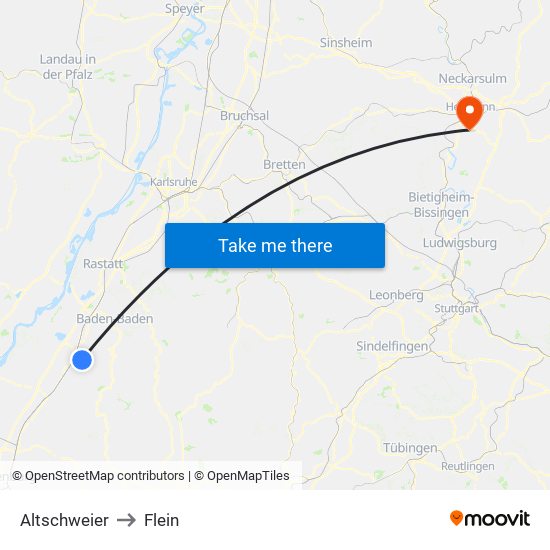 Altschweier to Flein map