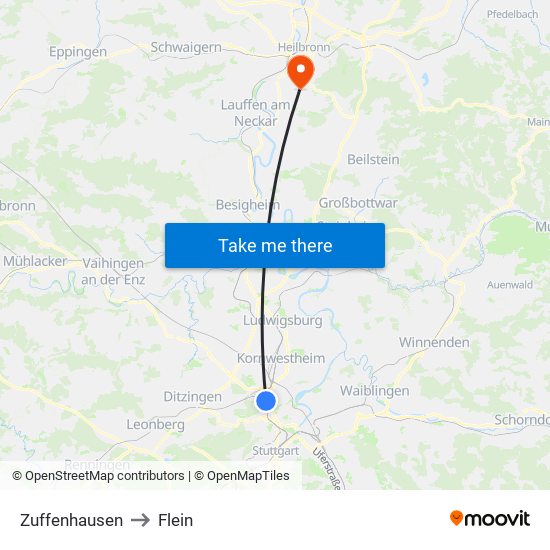 Zuffenhausen to Flein map