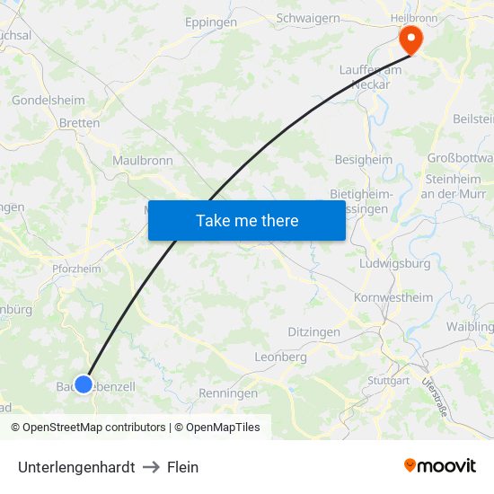 Unterlengenhardt to Flein map