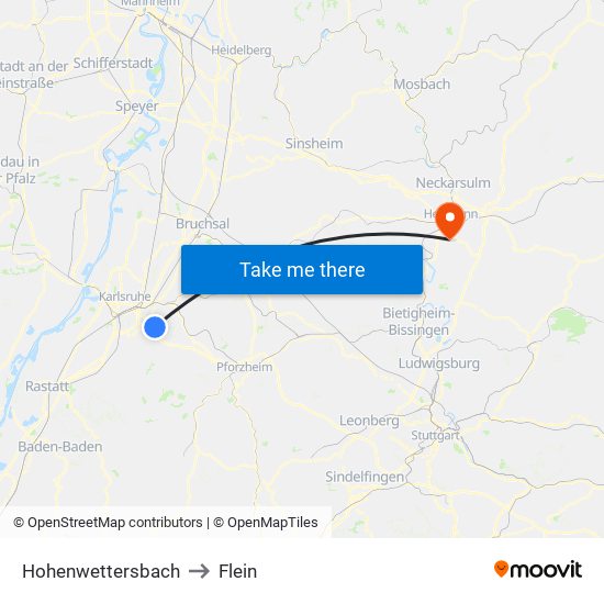 Hohenwettersbach to Flein map