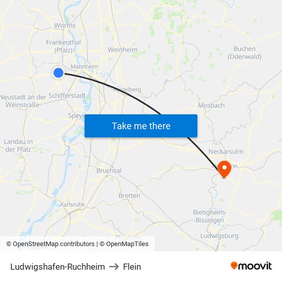 Ludwigshafen-Ruchheim to Flein map