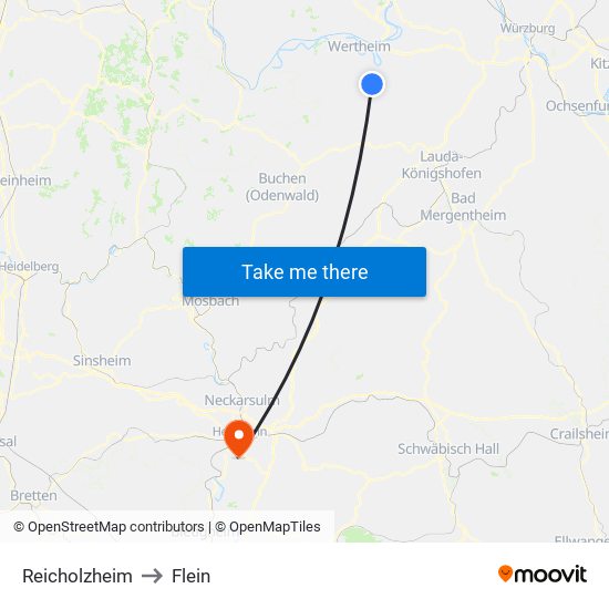 Reicholzheim to Flein map