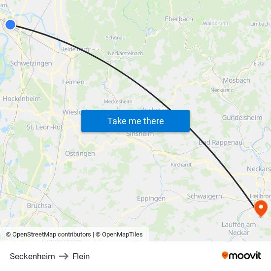 Seckenheim to Flein map