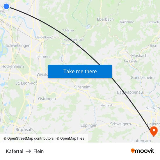 Käfertal to Flein map