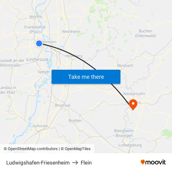 Ludwigshafen-Friesenheim to Flein map