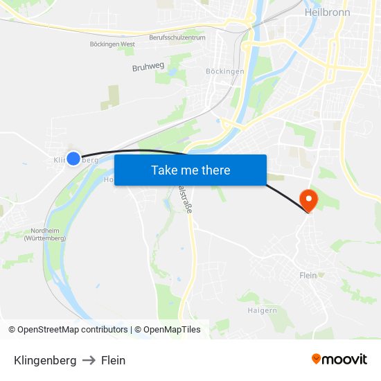 Klingenberg to Flein map