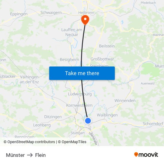 Münster to Flein map