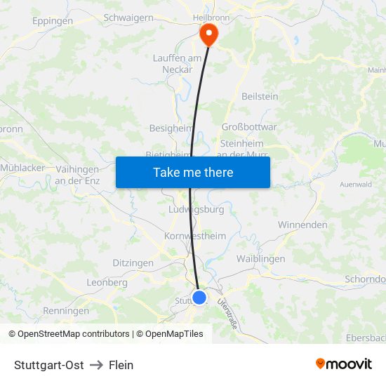 Stuttgart-Ost to Flein map