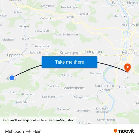 Mühlbach to Flein map