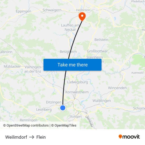 Weilimdorf to Flein map