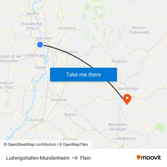 Ludwigshafen-Mundenheim to Flein map