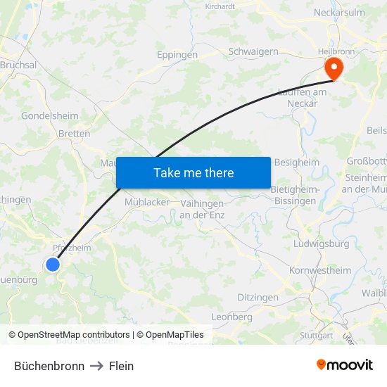 Büchenbronn to Flein map