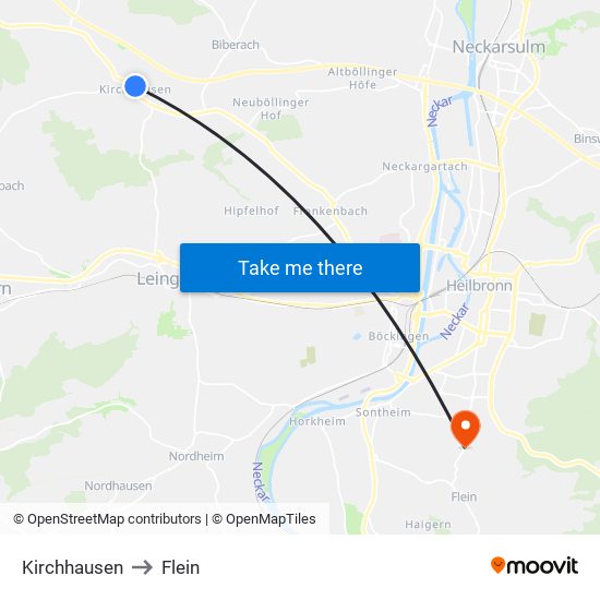 Kirchhausen to Flein map