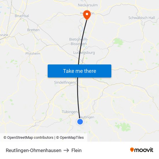 Reutlingen-Ohmenhausen to Flein map