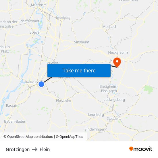 Grötzingen to Flein map