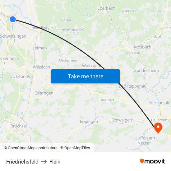 Friedrichsfeld to Flein map