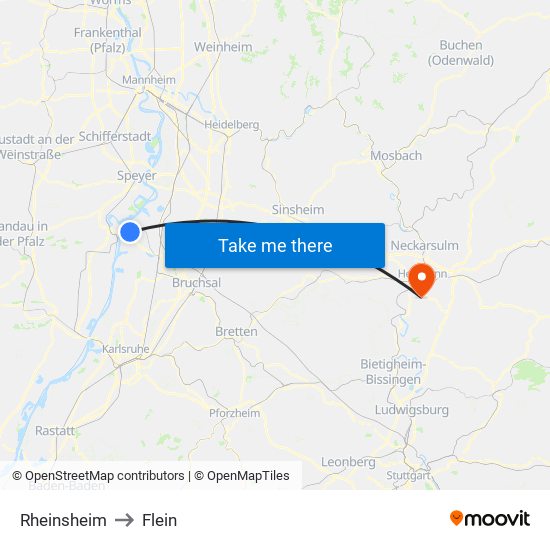 Rheinsheim to Flein map