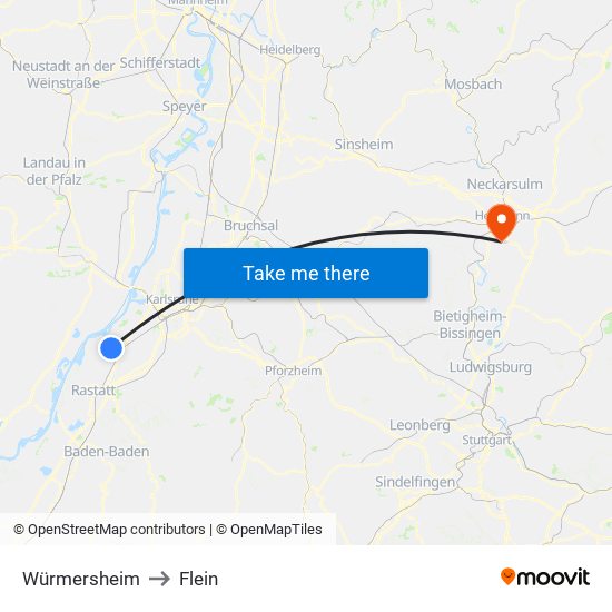 Würmersheim to Flein map