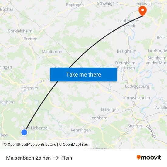 Maisenbach-Zainen to Flein map