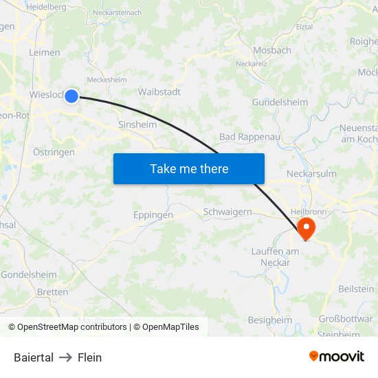 Baiertal to Flein map