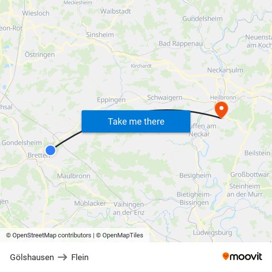 Gölshausen to Flein map