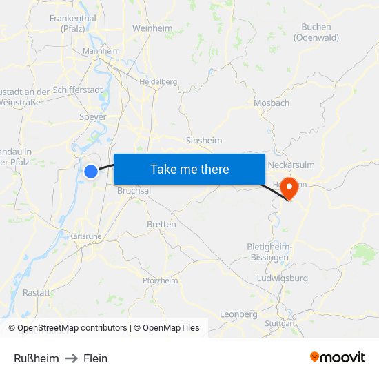 Rußheim to Flein map