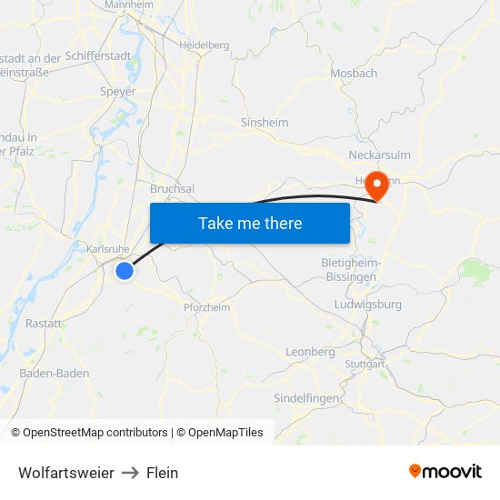 Wolfartsweier to Flein map