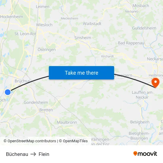Büchenau to Flein map