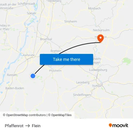 Pfaffenrot to Flein map