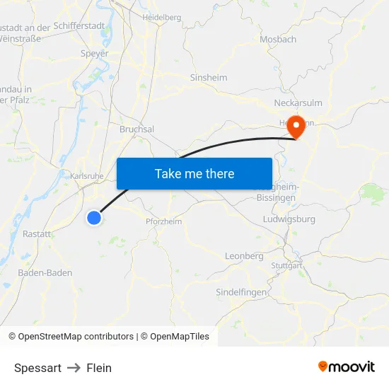 Spessart to Flein map