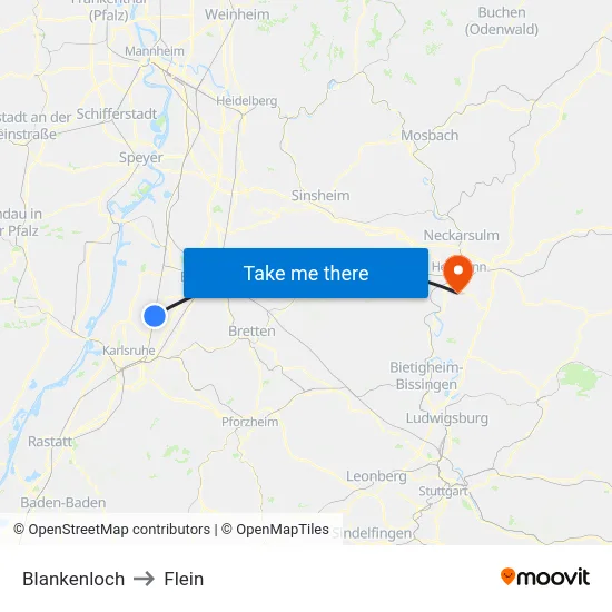 Blankenloch to Flein map