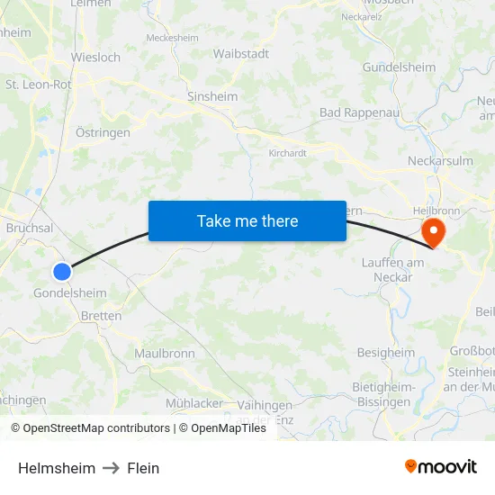 Helmsheim to Flein map