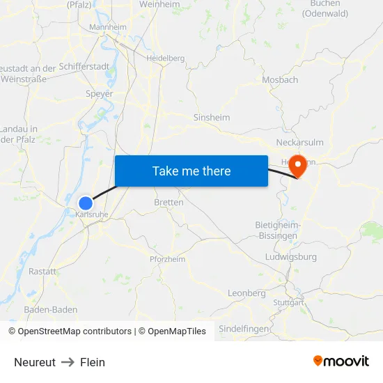 Neureut to Flein map