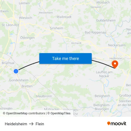 Heidelsheim to Flein map
