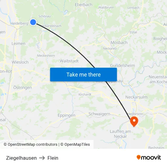 Ziegelhausen to Flein map