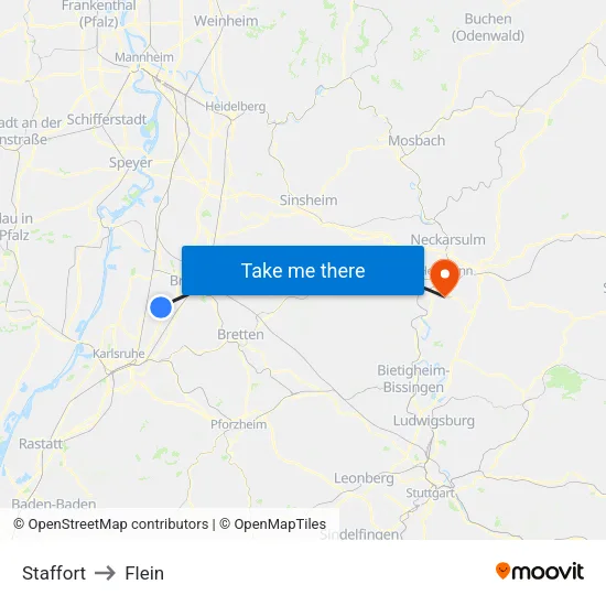 Staffort to Flein map