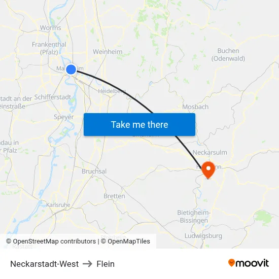 Neckarstadt-West to Flein map