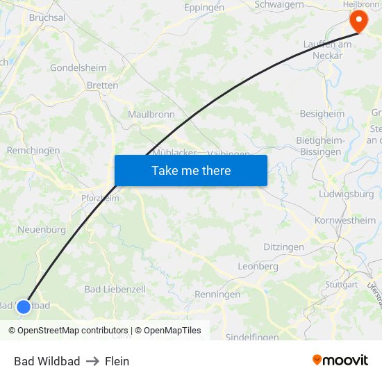Bad Wildbad to Flein map