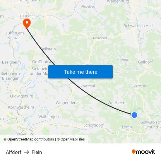 Alfdorf to Flein map