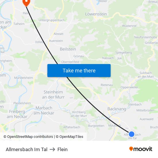 Allmersbach Im Tal to Flein map