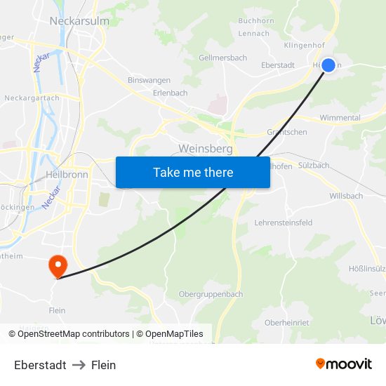 Eberstadt to Flein map