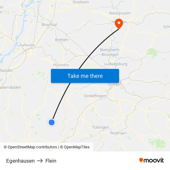 Egenhausen to Flein map