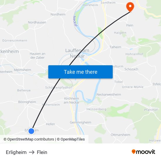 Erligheim to Flein map