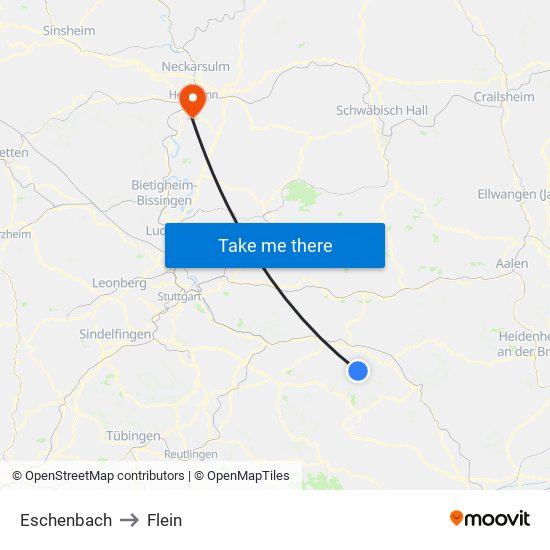 Eschenbach to Flein map