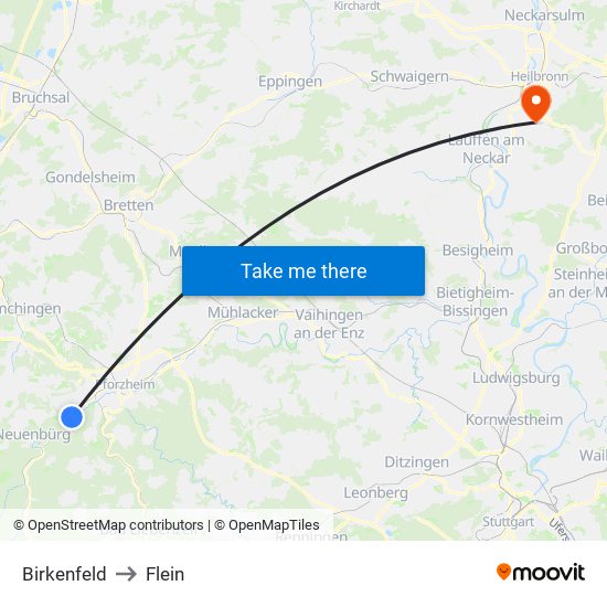 Birkenfeld to Flein map