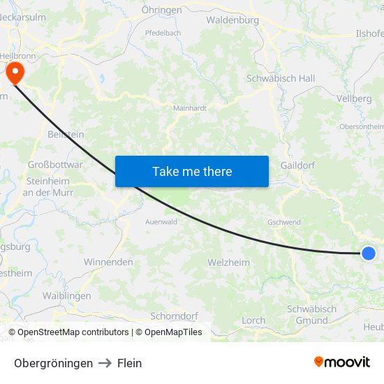 Obergröningen to Flein map