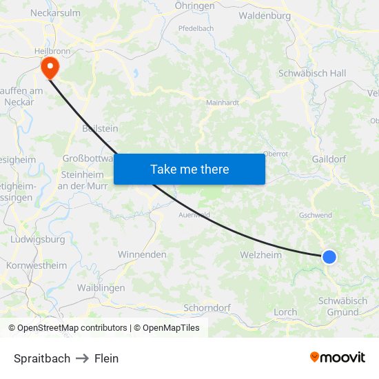 Spraitbach to Flein map